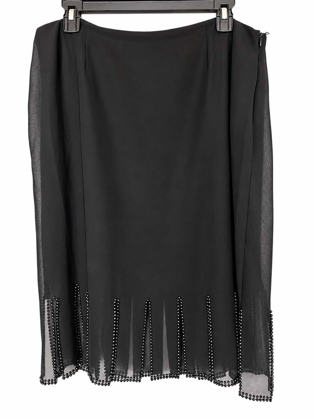 MSK Black Beaded Mesh Hem Elegant Evening Skirt